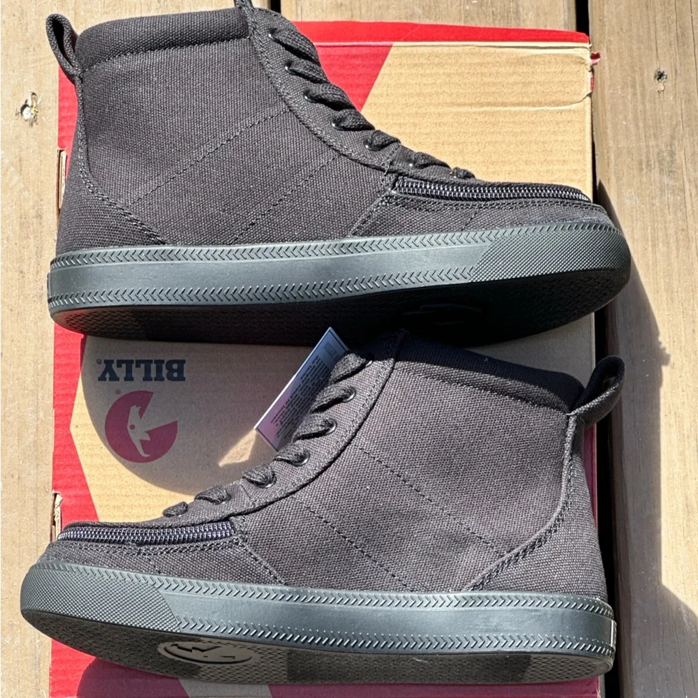 NEW Billy Youth Classic Lace Up Side Zipper Casual Sneakers Black Canvas Size 2